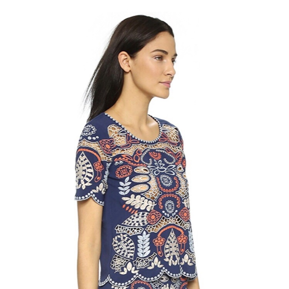 J.O.A. Crochet and threaded detailed top